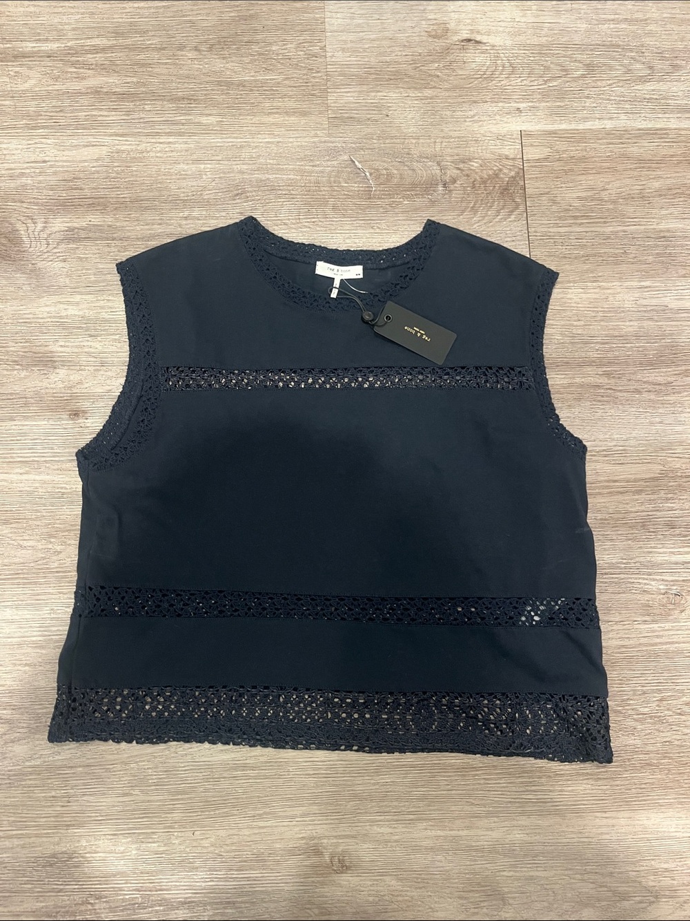 NWT  Rag n Bone Sleeveless Navy Crochet-Trim Top